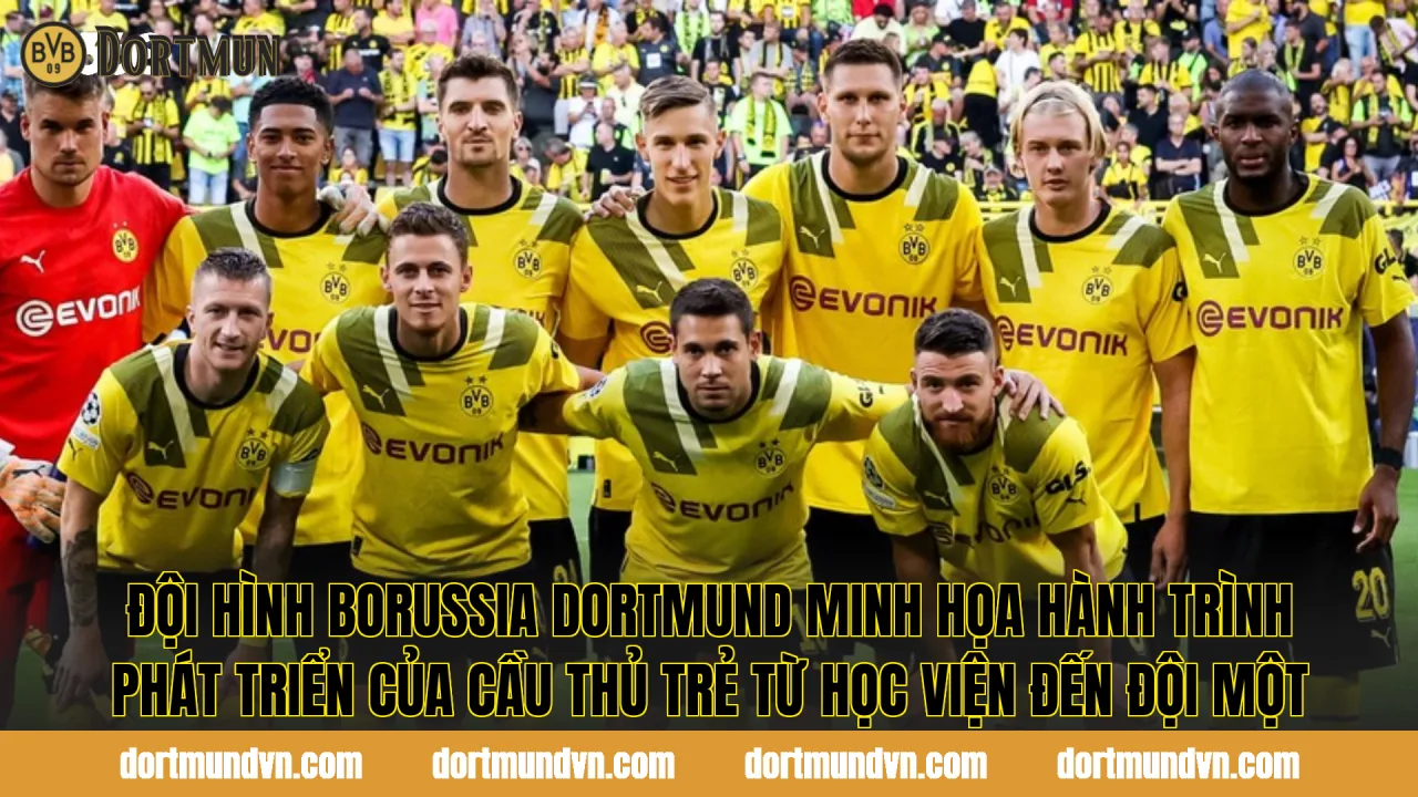 Đội hình Borussia Dortmund minh họa hành trình phát triển của cầu thủ trẻ từ học viện đến đội một