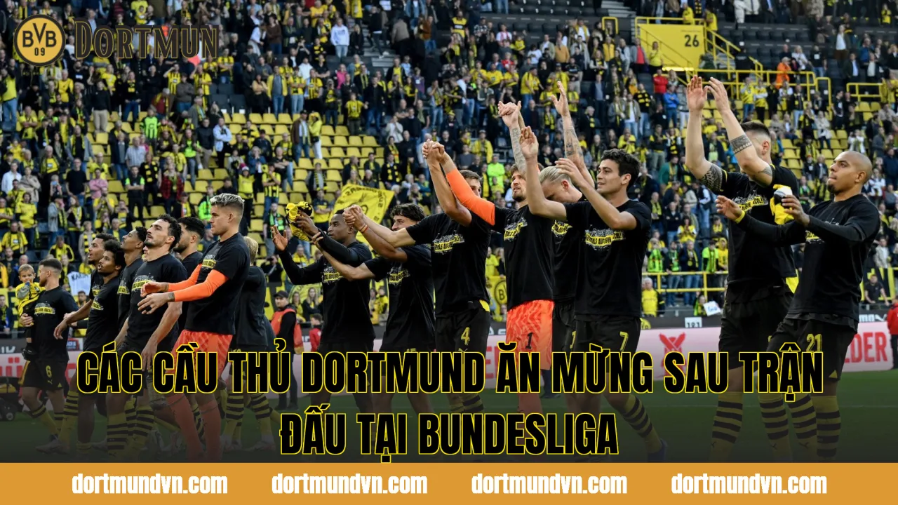 Các cầu thủ Dortmund ăn mừng sau trận đấu tại Bundesliga